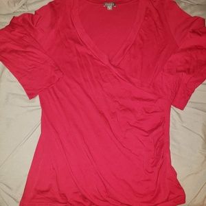 Lilla P Medium V-Kneck Fushia Short Sleeve Shirt
